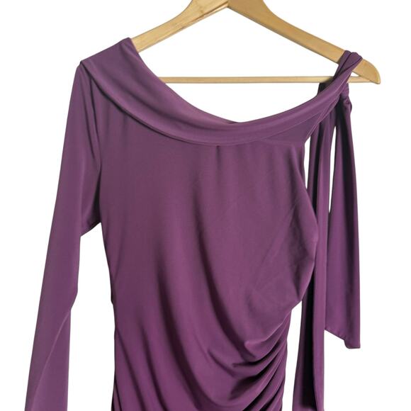 Halston Kamilah Jersey Purple One Shoulder Ruched Slit Cocktail Gown Size 4 - Picture 13 of 16